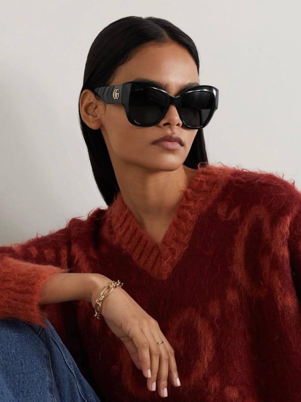 Gucci GG0808S 001 Cat Eye Sunglasses - Black / Grey - Picture 6 of 14